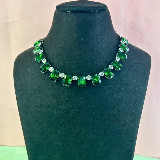 Nirosha Emerald Green American Diamond Necklace Set