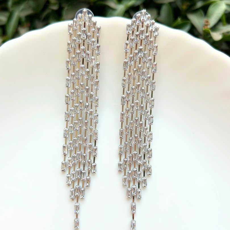 Silver American Diamond Chandelier Earrings