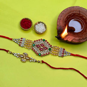 Sugreev and Indrajit Kundan Rakhi Combo (with Roli & Chawal)