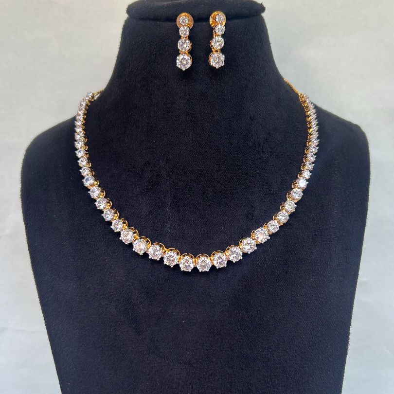 Sweeti Golden American Diamond Necklace Set