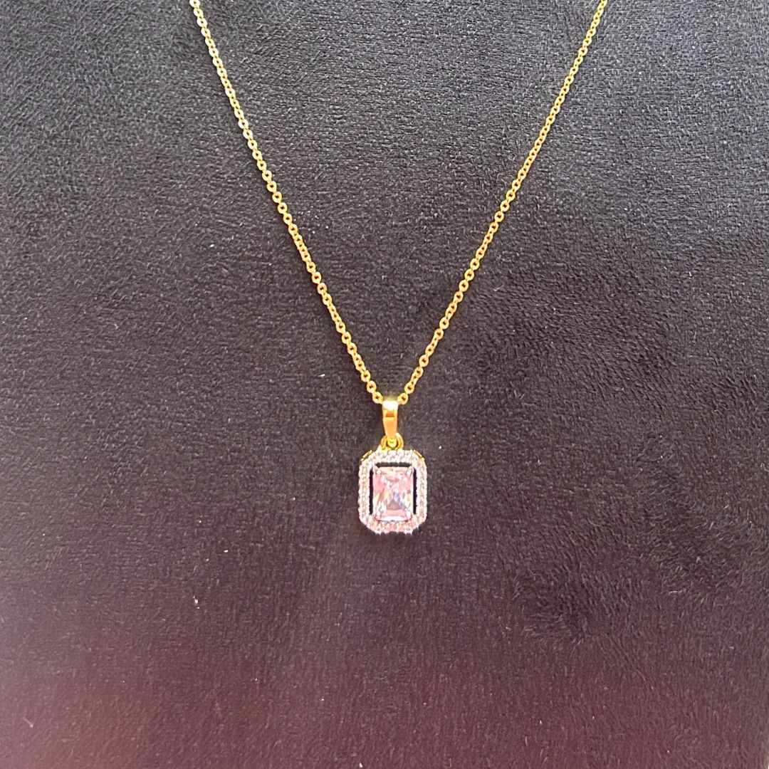 18K Gold Plated American Diamond Pendant Set