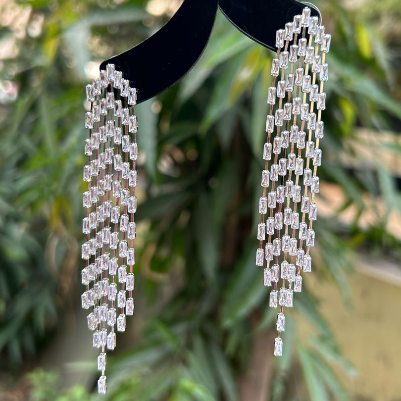 Silver American Diamond Chandelier Earrings