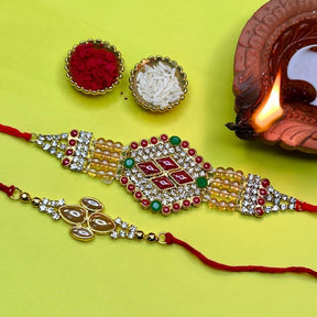 Sugreev and Indrajit Kundan Rakhi Combo (with Roli & Chawal)