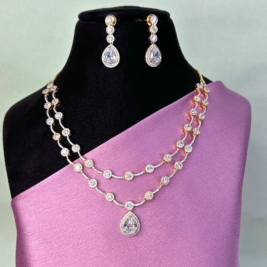 Dorothy Two-layered White American Diamond Necklace set