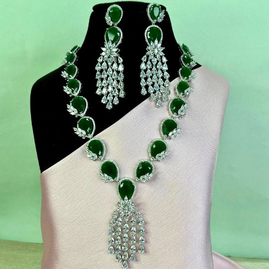 Greta Emerald Green American Diamond Necklace Set