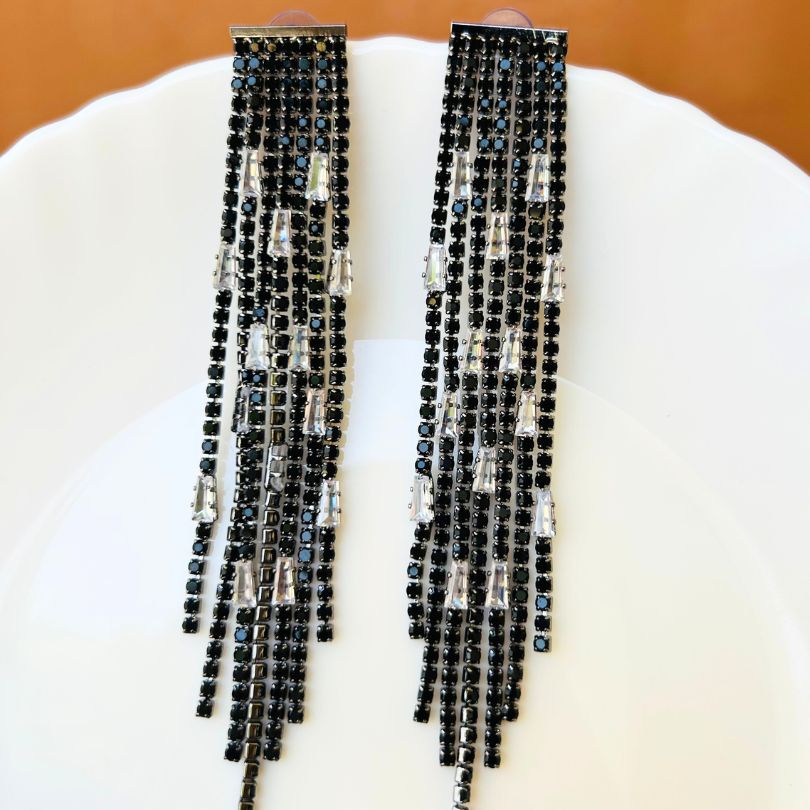 Black American Diamond Chandelier Earrings