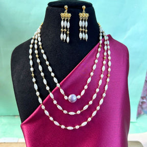 Laghvi Three Layered Pearl Mala Set