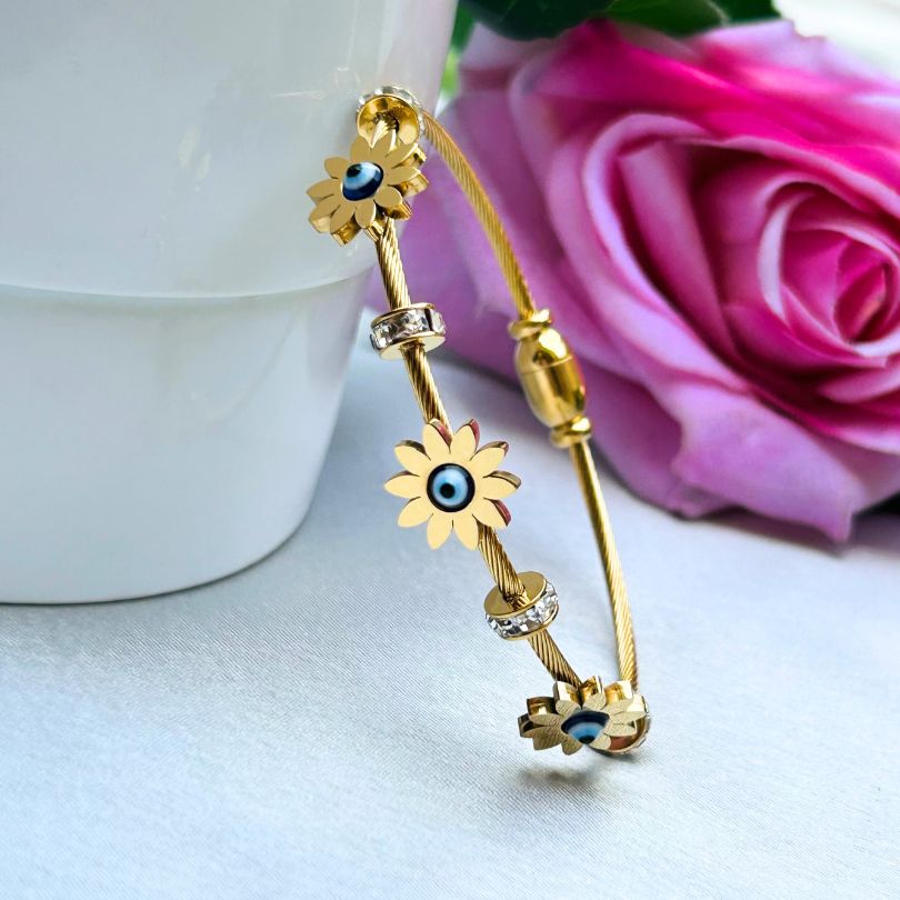 Floral Evil Eye Golden Bracelet