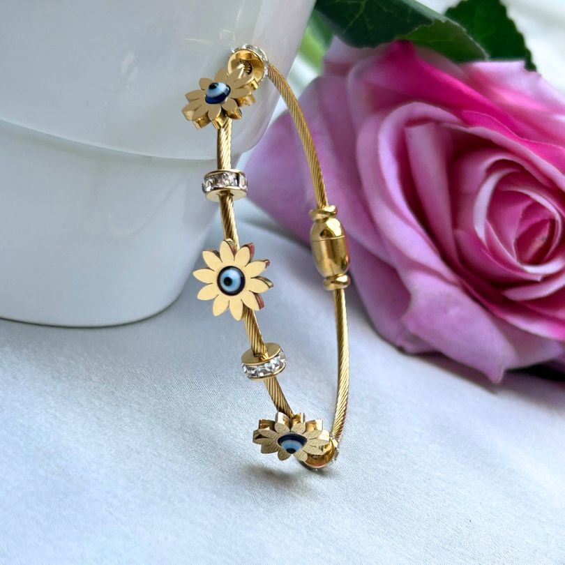 Floral Evil Eye Golden Bracelet