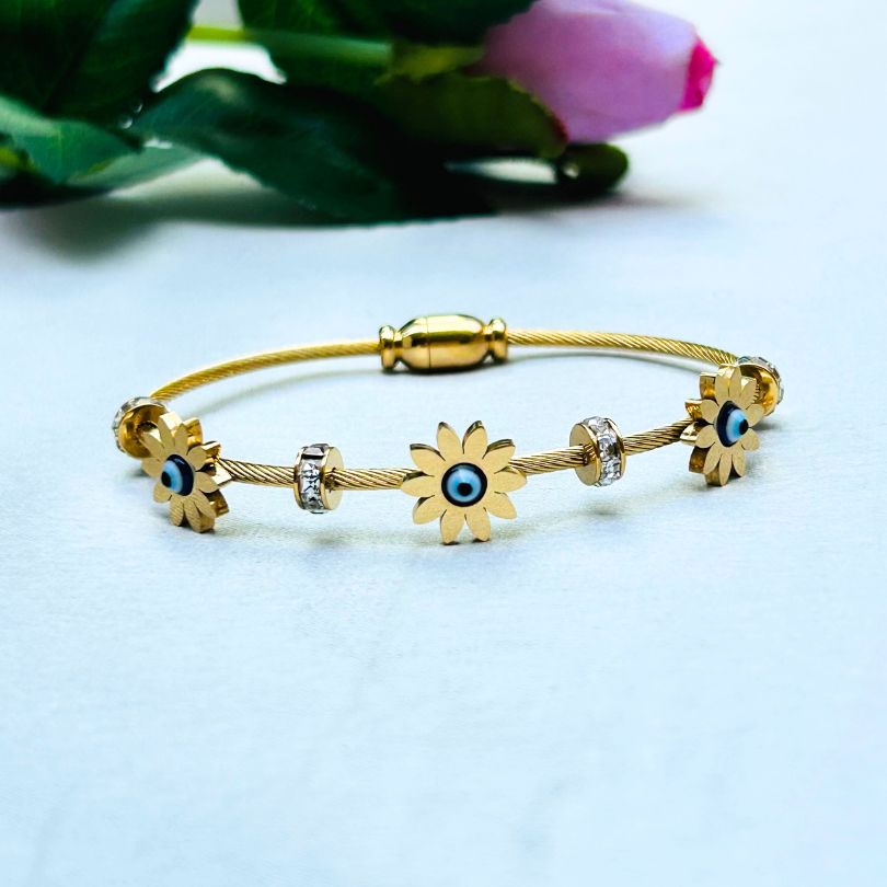 Floral Evil Eye Golden Bracelet