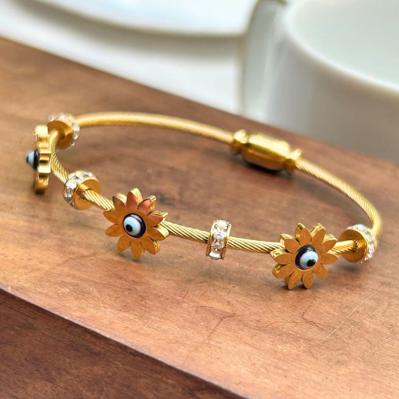 Floral Evil Eye Golden Bracelet