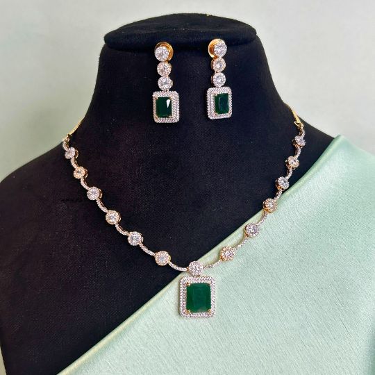 Linda Emerald Green American Diamond Necklace Set