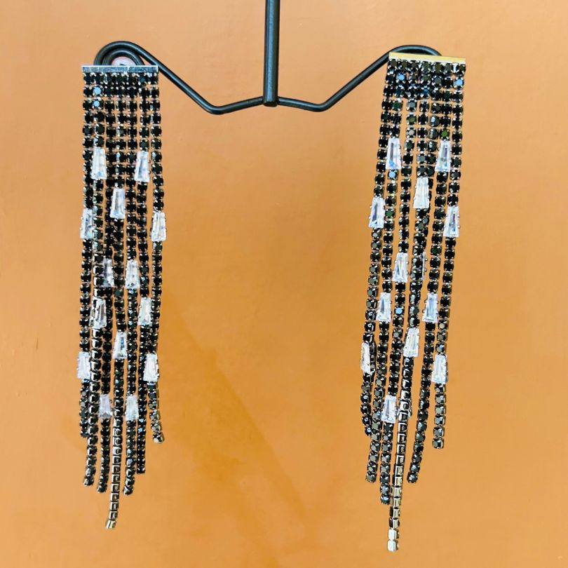 Black American Diamond Chandelier Earrings