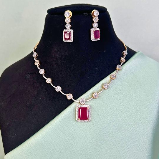 Linda Ruby American Diamond Necklace Set