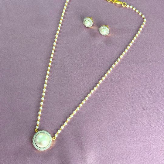 Pearled American Diamond Pendant Set