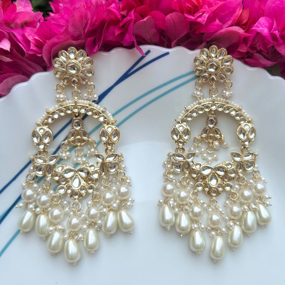 Syra White Chandbali Earrings