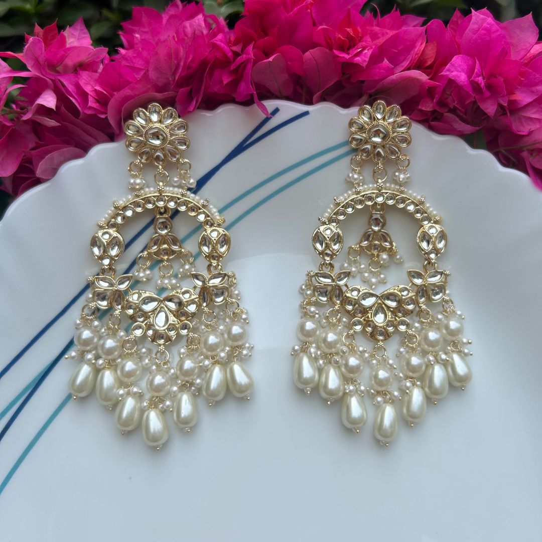 Syra White Chandbali Earrings