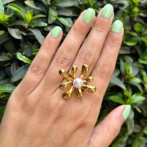 Pearl Flower Statement Finger Ring
