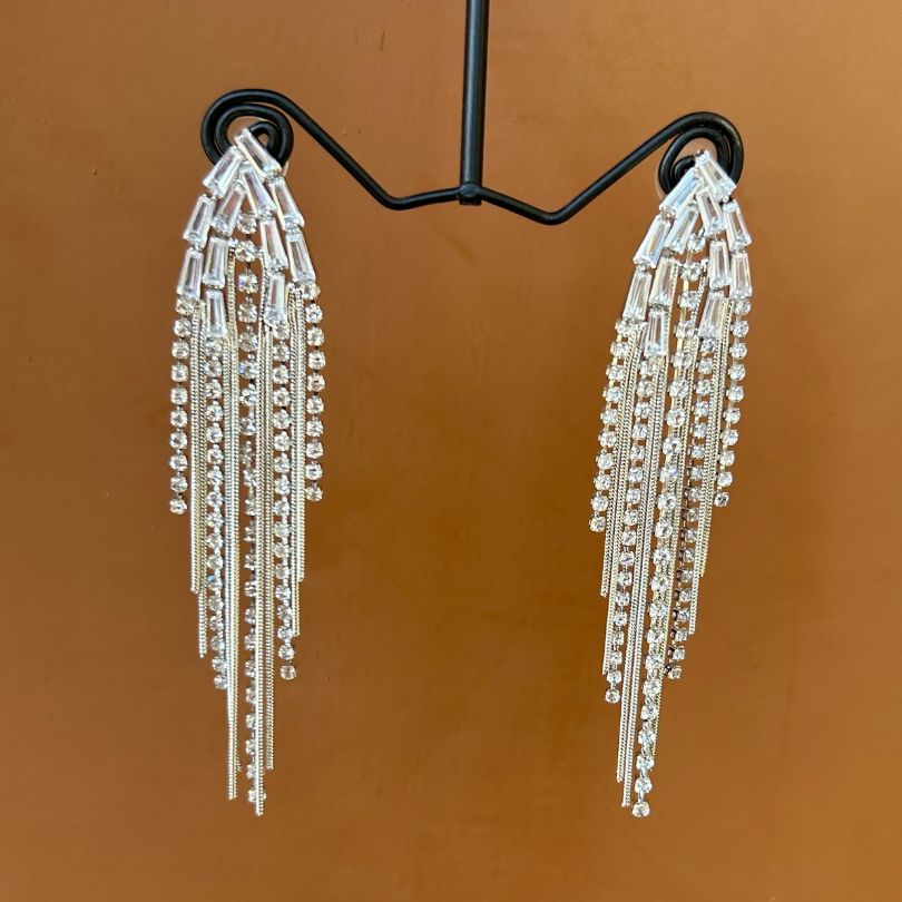 Silver American Diamond Chandelier Earrings