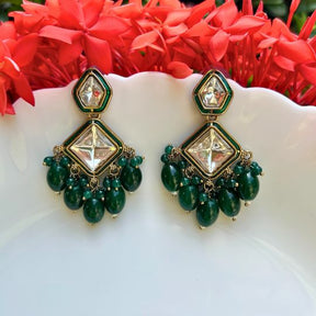 Sakhi Emerald Green Kundan Coral Earrings