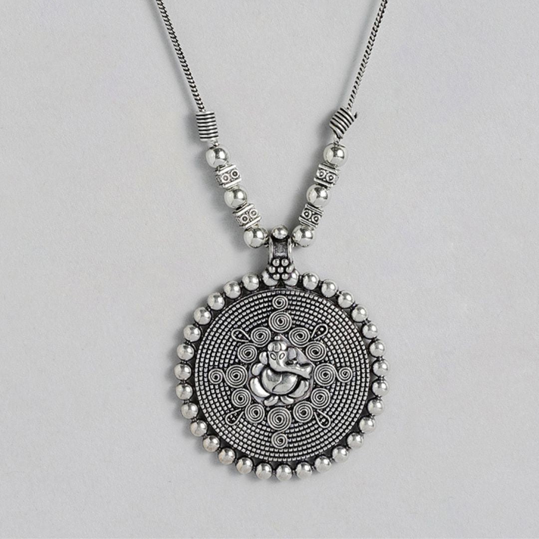 Laida German Silver Silver-Plated Oxidised Necklace