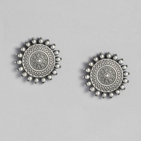 Silver-Plated Oxidised Circular Studs