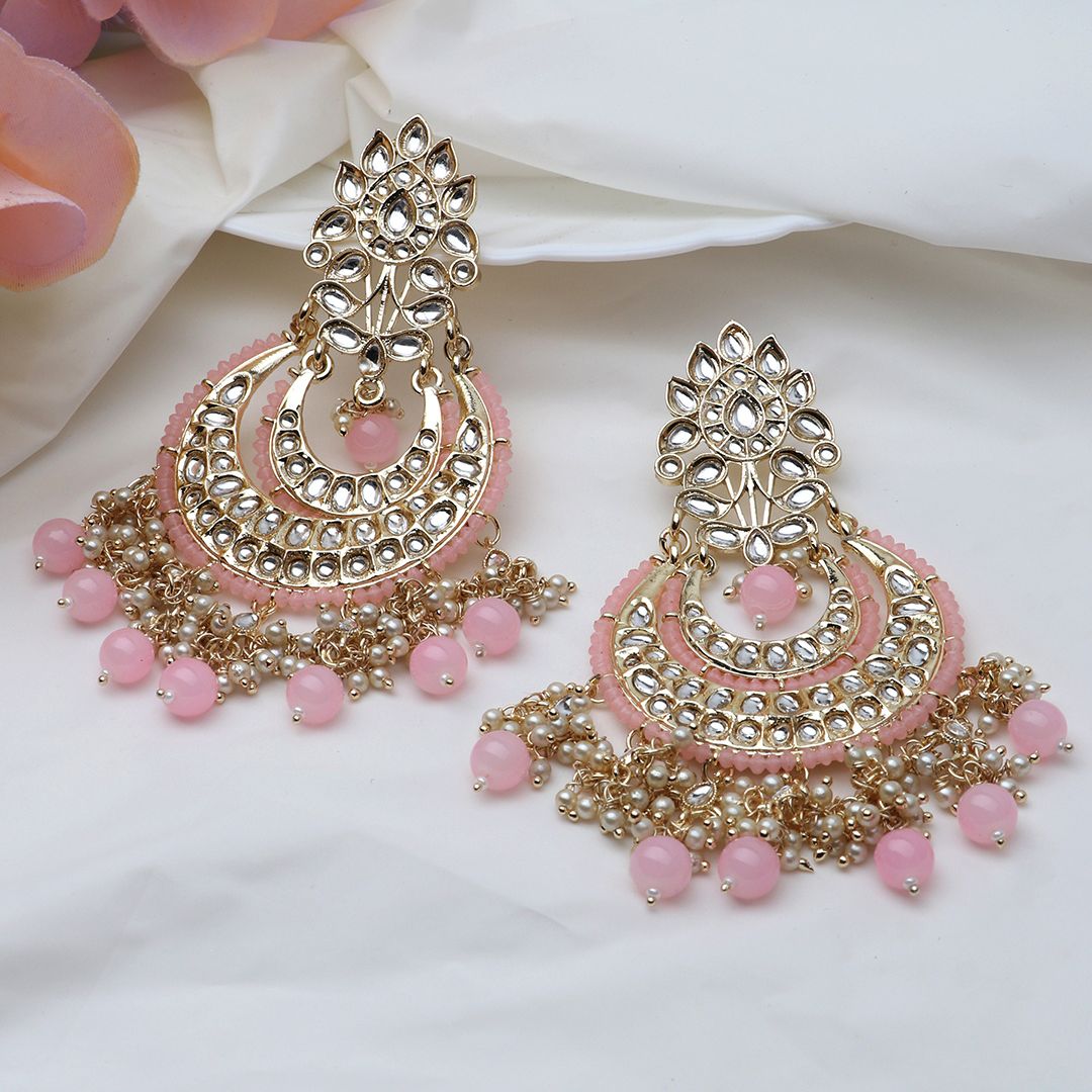 Laida Pink & Gold-Toned Circular Drop Earrings