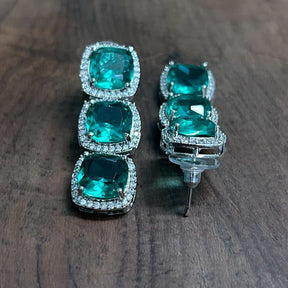 Trio Emerald Diamond CZ Drop earrings