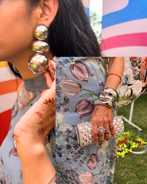 Bebo Set - Chunky Silver Metallic Statement Earrings and Handcuffs