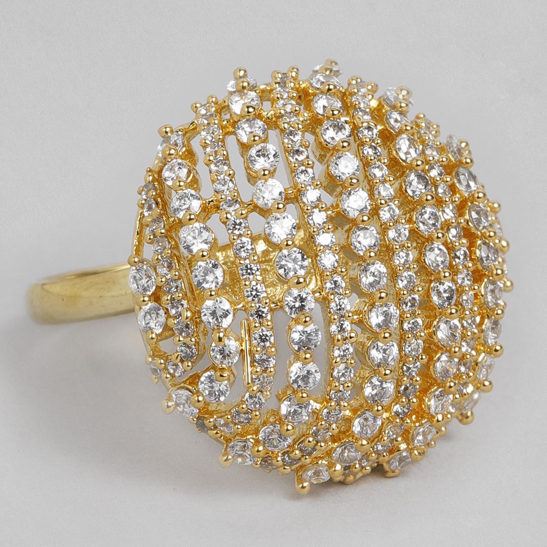 Laida Gold-Plated Handcrafted American Diamond Studded Ring