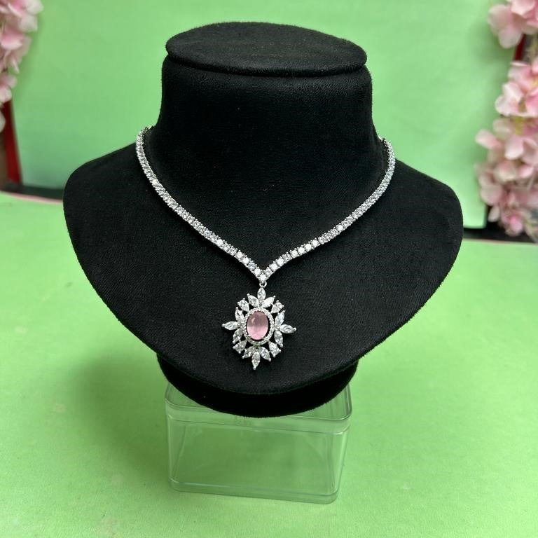 Stacey Pink CZ Designer Necklace Set