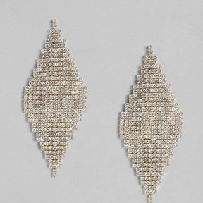 Gold-Plated AD-Studded Contemporary Drop Earrings