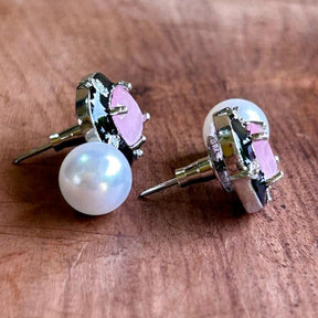 Glow Pearl CZ Pink Stud Earrings