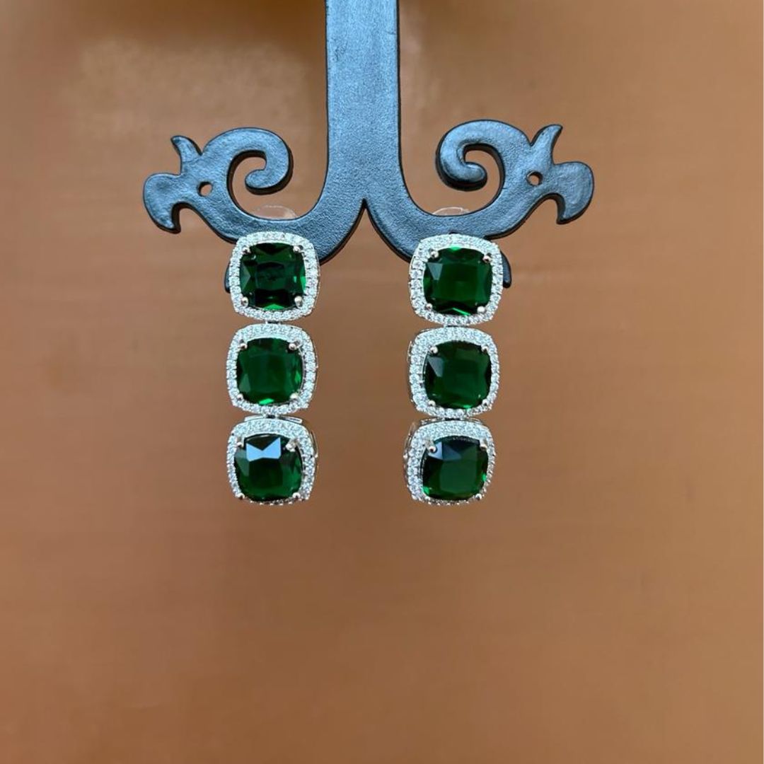 Trio Emerald Diamond CZ Drop earrings