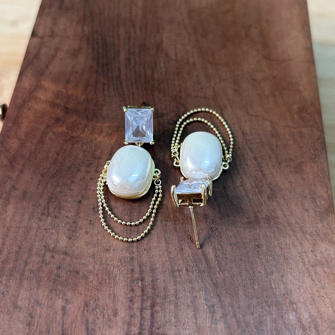 Polished Chained Pearl Earrings