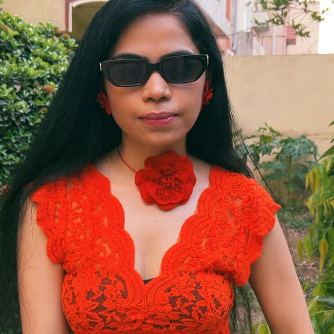 Red Fabric Flower Choker