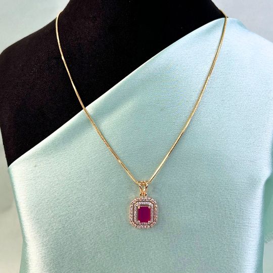 Thea Ruby 18K Gold Plated American Diamond Pendant Set