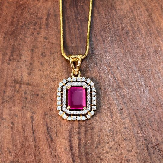 Thea Ruby 18K Gold Plated American Diamond Pendant Set