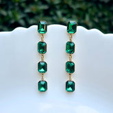 Square Green Rhinestone Drop Earrings