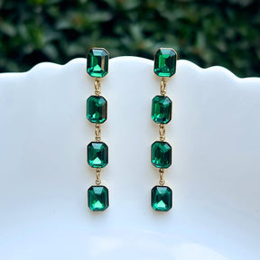 Square Green Rhinestone Drop Earrings