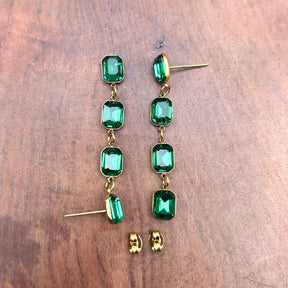 Square Green Rhinestone Drop Earrings