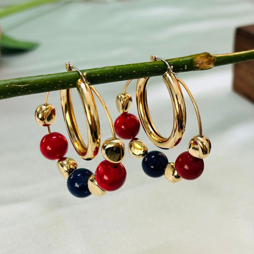 Beads Red Hoop Earrings