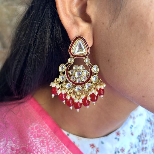 Adrika Maroon Chandbalis Earrings