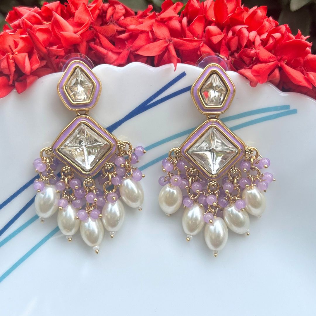 Sakhi light Purple Kundan Coral Earrings