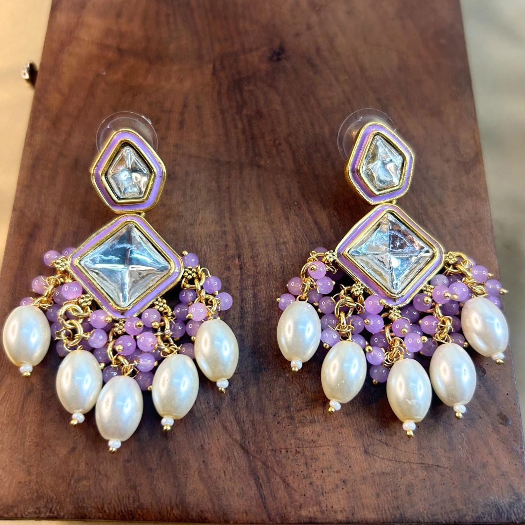 Sakhi light Purple Kundan Coral Earrings