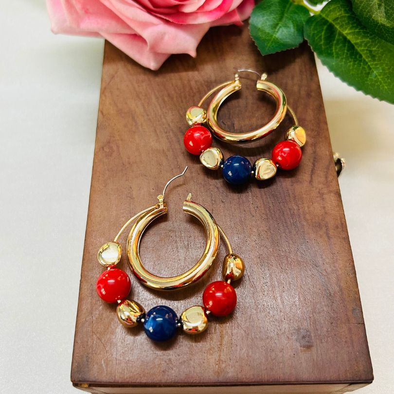 Beads Red Hoop Earrings