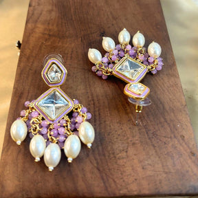 Sakhi light Purple Kundan Coral Earrings