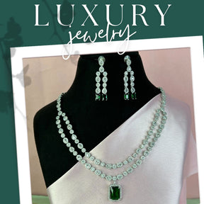 Regina Emerald Green American Diamond Necklace Set