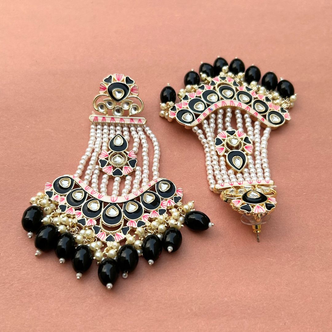 Jodha Black And White Jhoomar Earrings