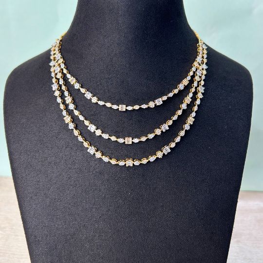 Zaria Three Layered 18K Gold Plated American Diamond Necklace Set